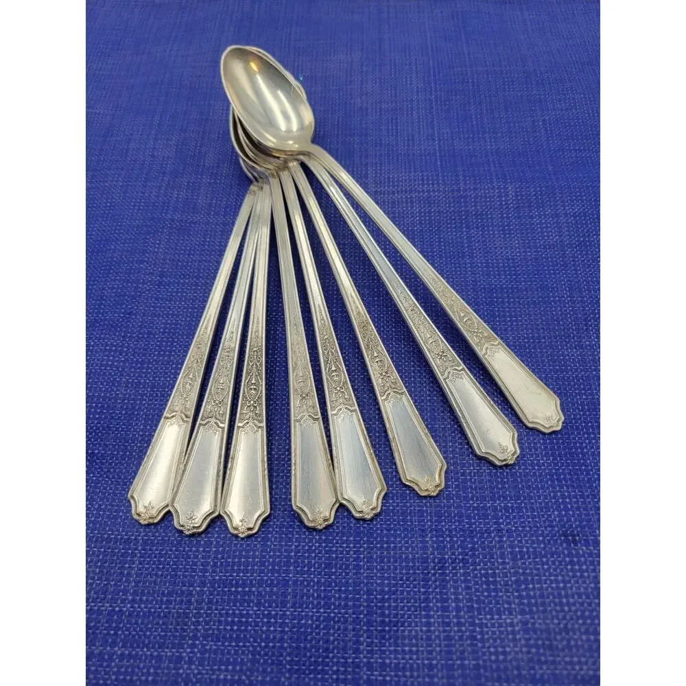 1847 Rogers Bros ANCESTRAL Silverplate Set 8 Iced Teaspoons Discontinued RARE